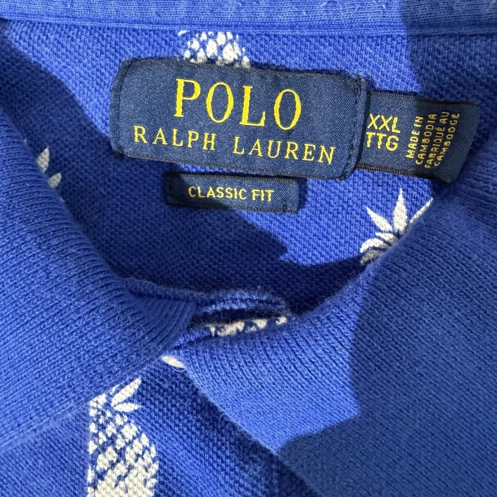 Polo Ralph Lauren Polo Shirt Mens Blue Pineapple Print Classic Fit Cotton XXL